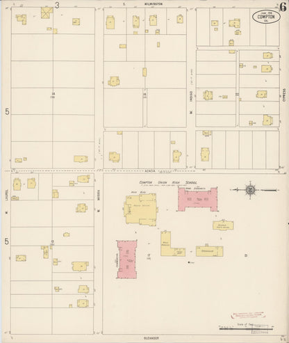Sanborn Fire Insurance Map from Compton, Los Angeles County, California (1916), Sheet #0006 - Historic Sanborn Fire Insurance Map Print, vintage old map wall art, antique decor, genealogy gift, California California map