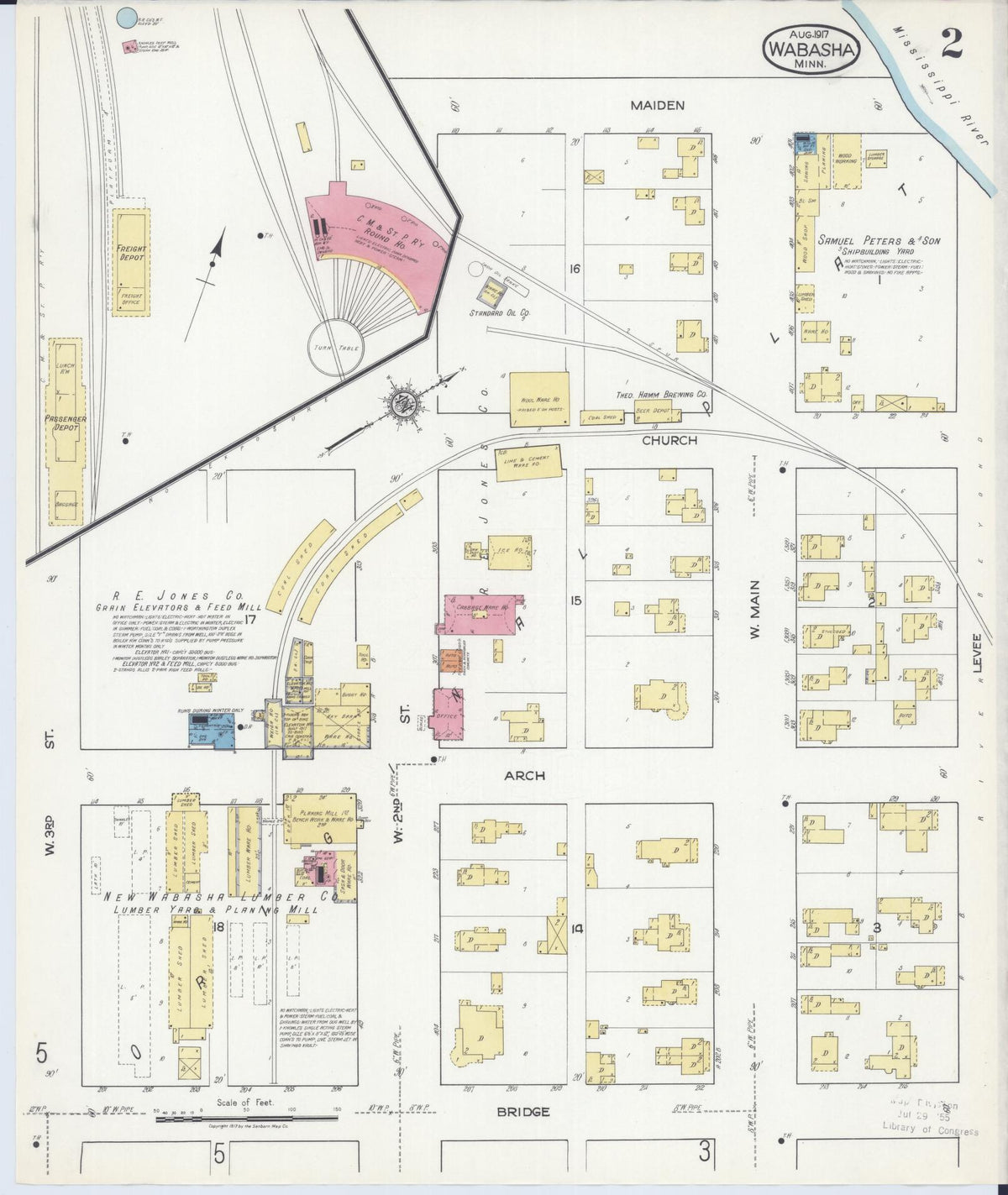 Sanborn Fire Insurance Map from Wabasha, Wabasha County, Minnesota (1917), Sheet #0002 - Historic Sanborn Fire Insurance Map Print, vintage old map wall art, antique decor, genealogy gift, Minnesota Minnesota map