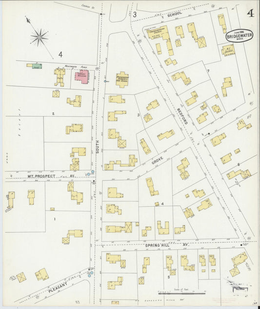 Sanborn Fire Insurance Map from Bridgewater, Plymouth County, Massachusetts (1896), Sheet #0004 - Historic Sanborn Fire Insurance Map Print, vintage old map wall art, antique decor, genealogy gift, Massachusetts Massachusetts map