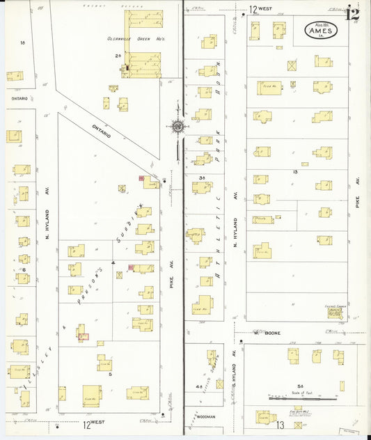 Sanborn Fire Insurance Map from Ames, Story County, Iowa (1911), Sheet #0012 - Historic Sanborn Fire Insurance Map Print, vintage old map wall art