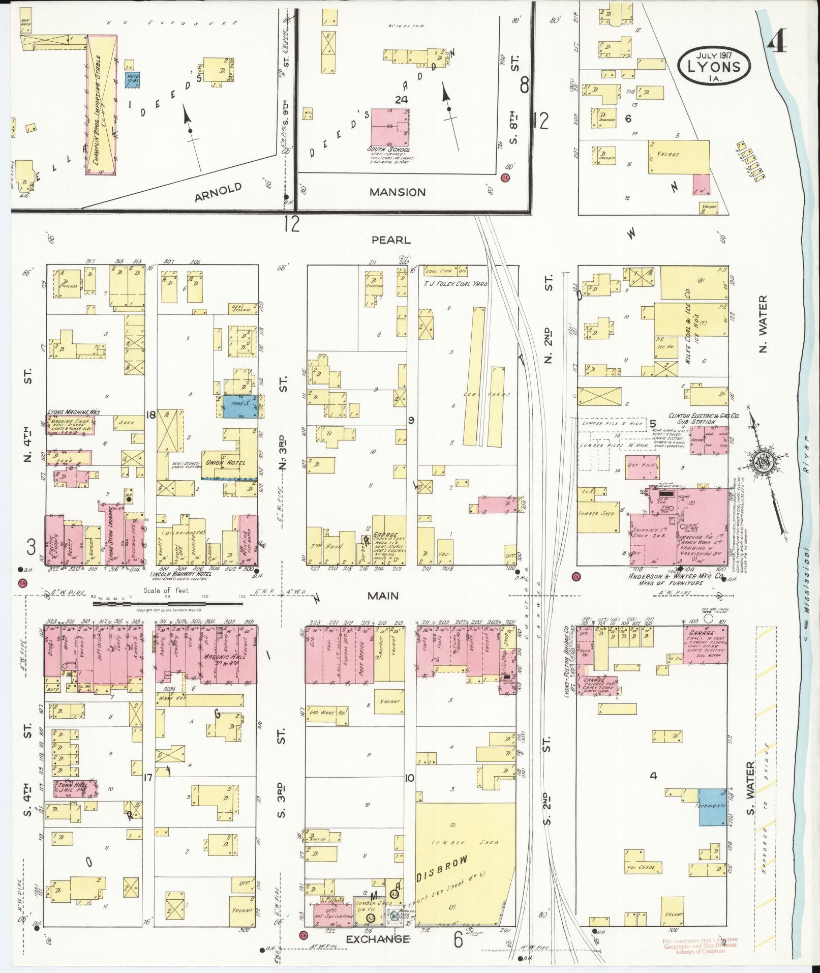 Sanborn Fire Insurance Map from Lyons, Clinton County, Iowa (1917), Sheet #0004 - Historic Sanborn Fire Insurance Map Print