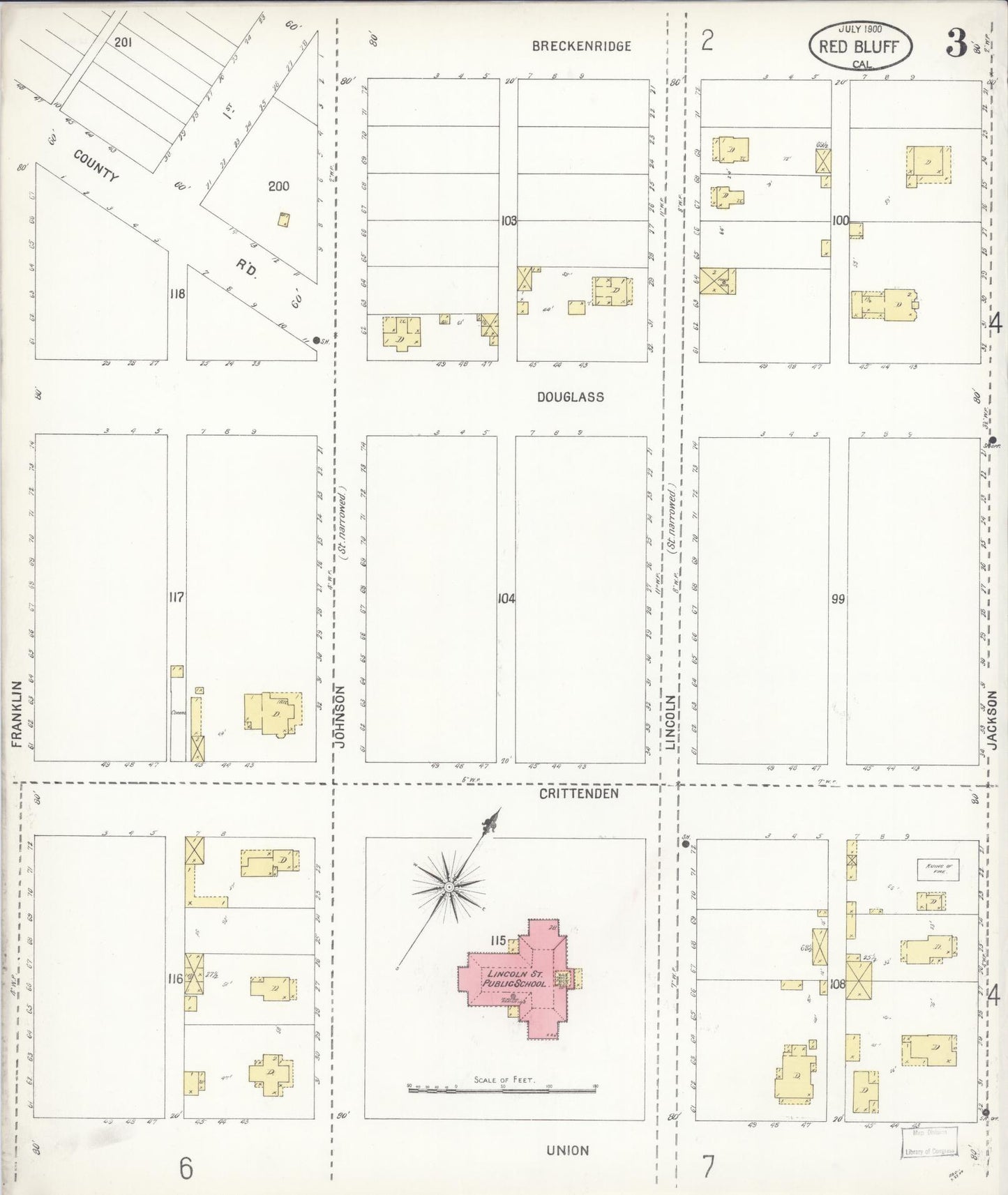 Sanborn Fire Insurance Map from Red Bluff, Tehama County, California (1900), Sheet #0003 - Complete Map Set gallery image, historic Sanborn map, vintage wall art, California California