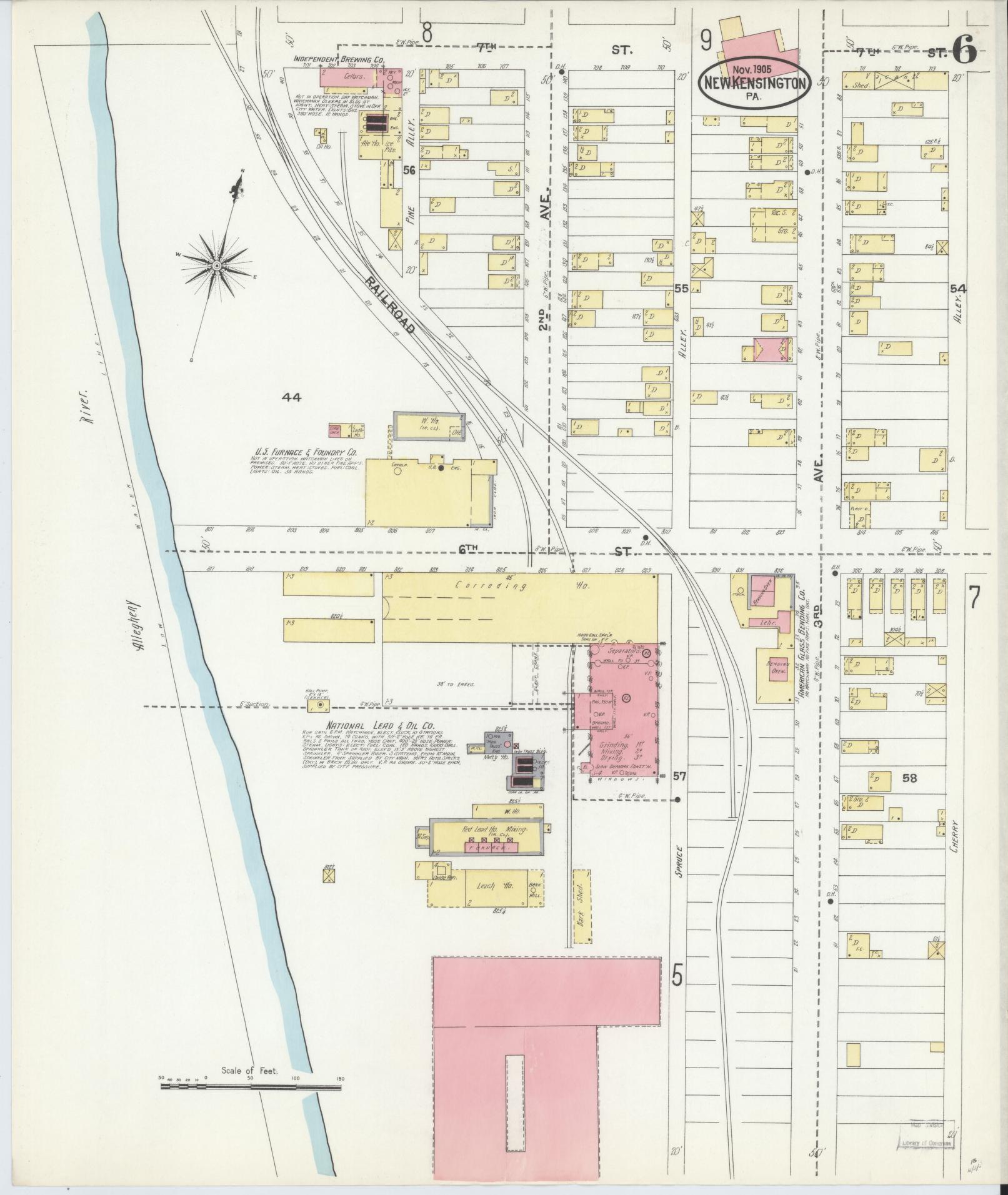 Sanborn Fire Insurance Map from New Kensington, Westmoreland County, Pennsylvania (1905), Sheet #0006 - Complete Map Set gallery image, historic Sanborn map, vintage wall art, Pennsylvania Pennsylvania