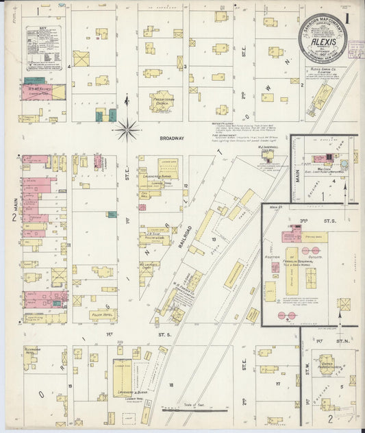 Sanborn Fire Insurance Map from Alexis, Warren County, Illinois (1907), Sheet #0001 - Complete Map Set gallery image, historic Sanborn map, vintage wall art, Illinois Illinois