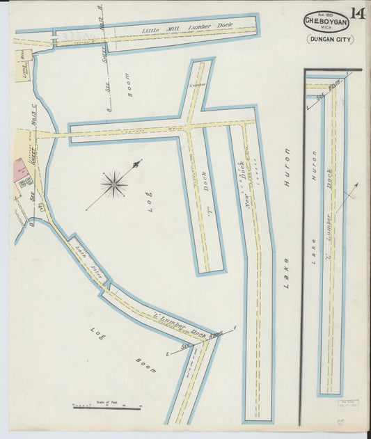 Sanborn Fire Insurance Map from Cheboygan, Cheboygan County, Michigan (1890), Sheet #0014 - Historic Sanborn Fire Insurance Map Print, vintage old map wall art, antique decor, genealogy gift, Michigan Michigan map