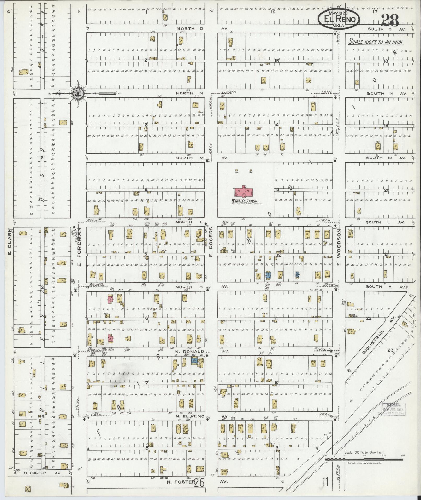 Sanborn Fire Insurance Map from El Reno, Canadian County, Oklahoma (1920), Sheet #0028 - Historic Sanborn Fire Insurance Map Print, vintage old map wall art, antique decor, genealogy gift, Oklahoma Oklahoma map