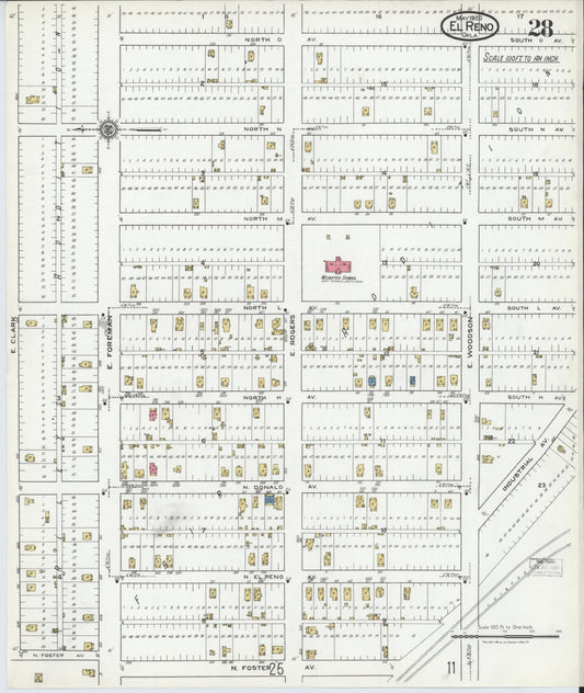 Sanborn Fire Insurance Map from El Reno, Canadian County, Oklahoma (1920), Sheet #0028 - Historic Sanborn Fire Insurance Map Print, vintage old map wall art, antique decor, genealogy gift, Oklahoma Oklahoma map