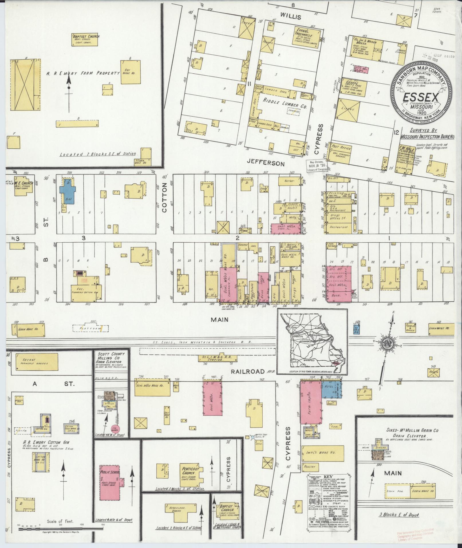 Sanborn Fire Insurance Map from Essex, Stoddard County, Missouri (1920), Sheet #0001 - Historic Sanborn Fire Insurance Map Print, vintage old map wall art, antique decor, genealogy gift, Missouri Missouri map