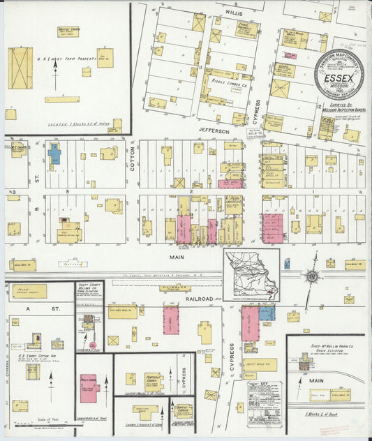 Sanborn Fire Insurance Map from Essex, Stoddard County, Missouri (1920), Sheet #0001 - Historic Sanborn Fire Insurance Map Print, vintage old map wall art, antique decor, genealogy gift, Missouri Missouri map
