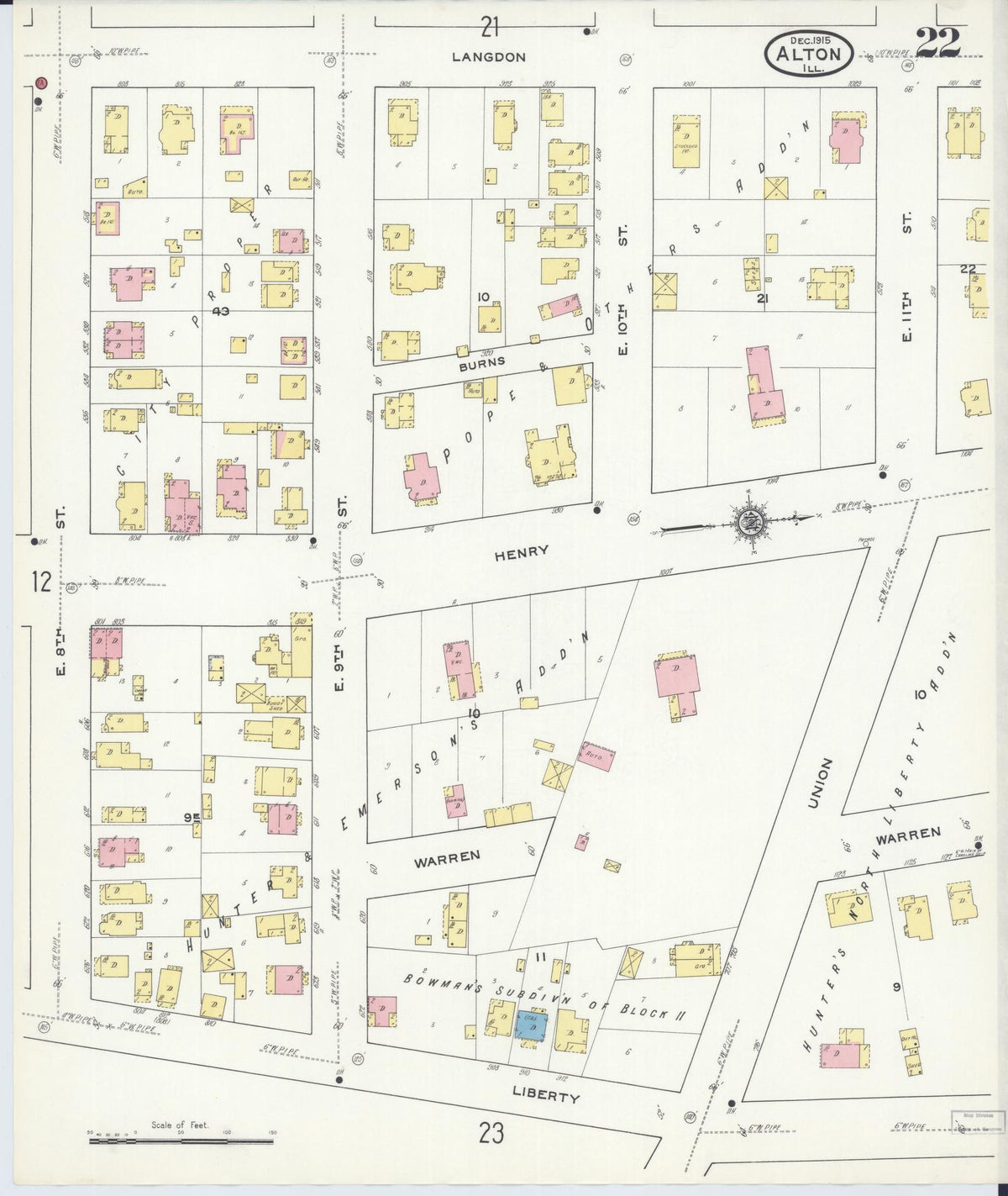 Sanborn Fire Insurance Map from Alton, Madison County, Illinois (1915), Sheet #0022 - Complete Map Set gallery image, historic Sanborn map, vintage wall art, Illinois Illinois
