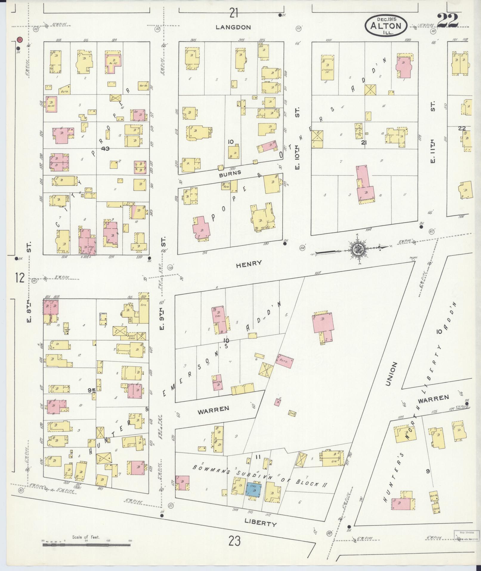Sanborn Fire Insurance Map from Alton, Madison County, Illinois (1915), Sheet #0022 - Complete Map Set gallery image, historic Sanborn map, vintage wall art, Illinois Illinois