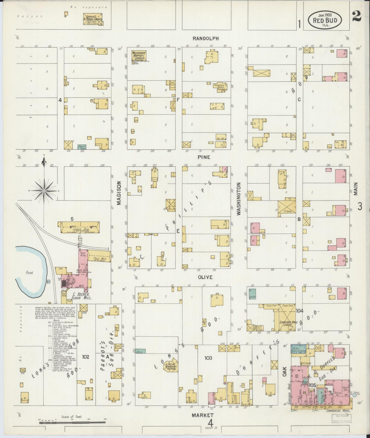 Sanborn Fire Insurance Map from Red Bud, Randolph County, Illinois (1900), Sheet #0002 - Complete Map Set gallery image, historic Sanborn map, vintage wall art, Illinois Illinois