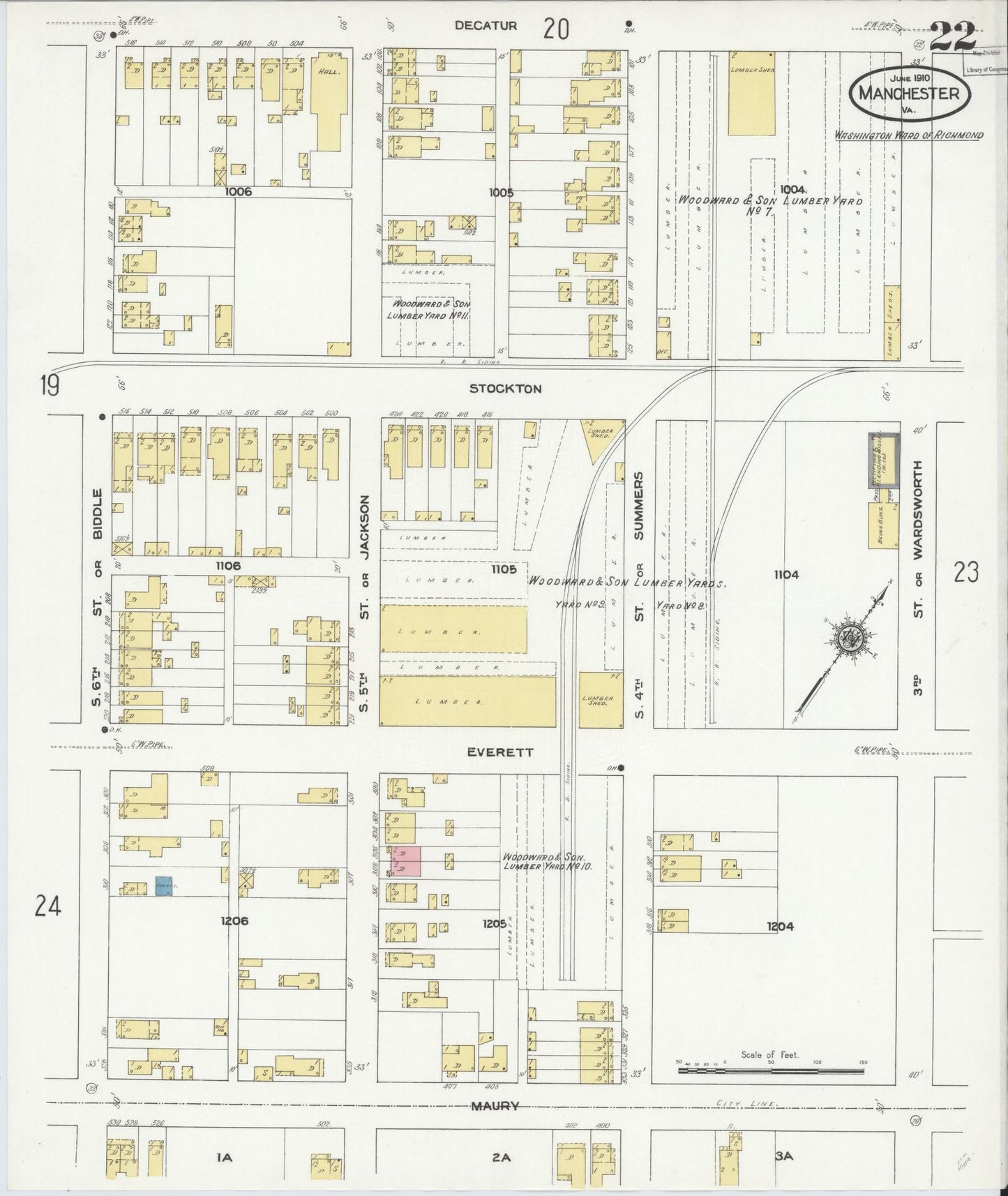 Sanborn Fire Insurance Map from Manchester, Chesterfield County, Virginia. (1910), Sheet 22 – Historic Sanborn Fire Insurance Map Print