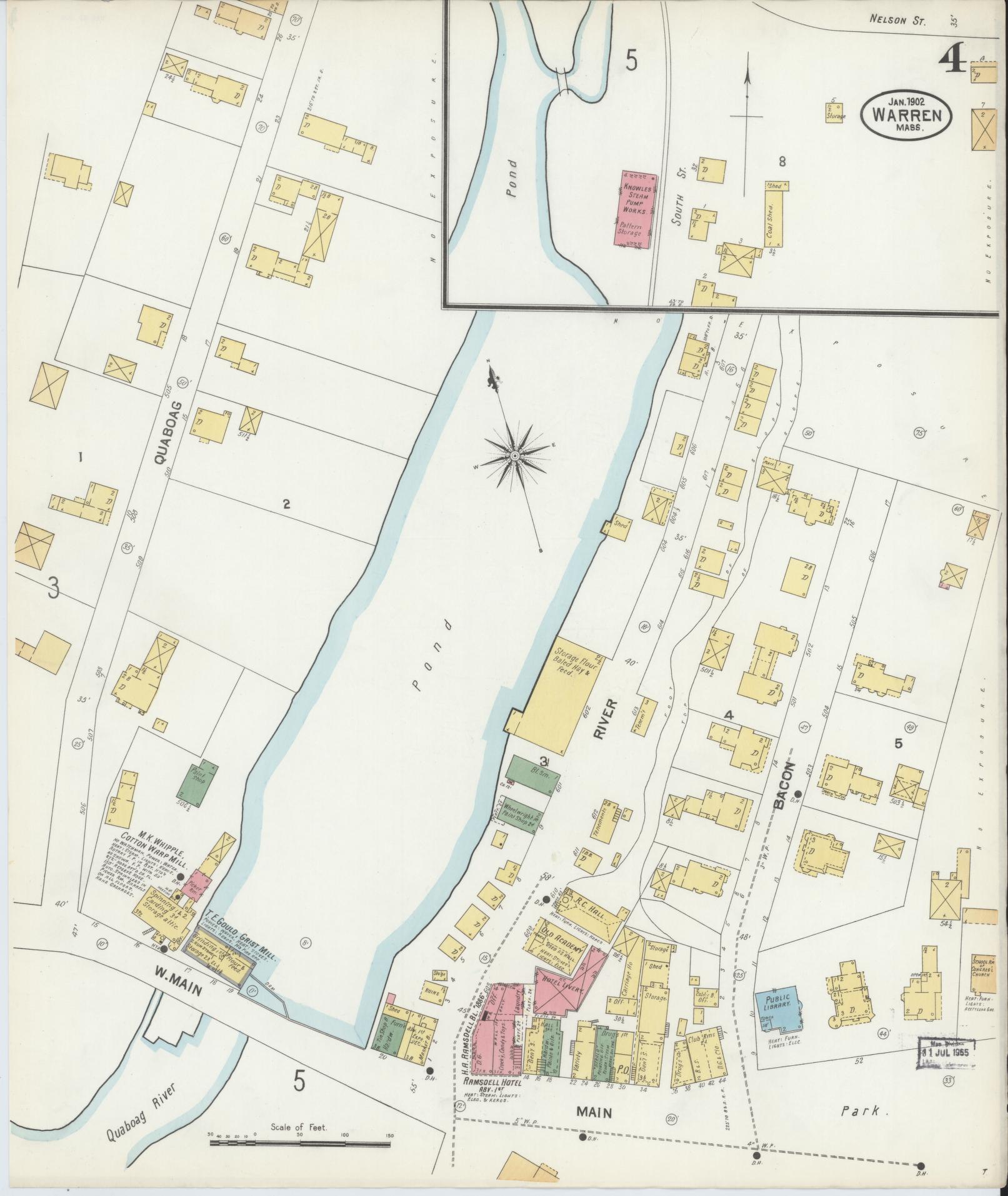 Sanborn Fire Insurance Map from Warren, Worcester County, Massachusetts (1902), Sheet #0004 - Historic Sanborn Fire Insurance Map Print, vintage old map wall art, antique decor, genealogy gift, Massachusetts Massachusetts map