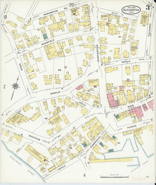 Sanborn Fire Insurance Map from Gloucester, Essex County, Massachusetts (1909), Sheet #0003 - Historic Sanborn Fire Insurance Map Print, vintage old map wall art, antique decor, genealogy gift, Massachusetts Massachusetts map