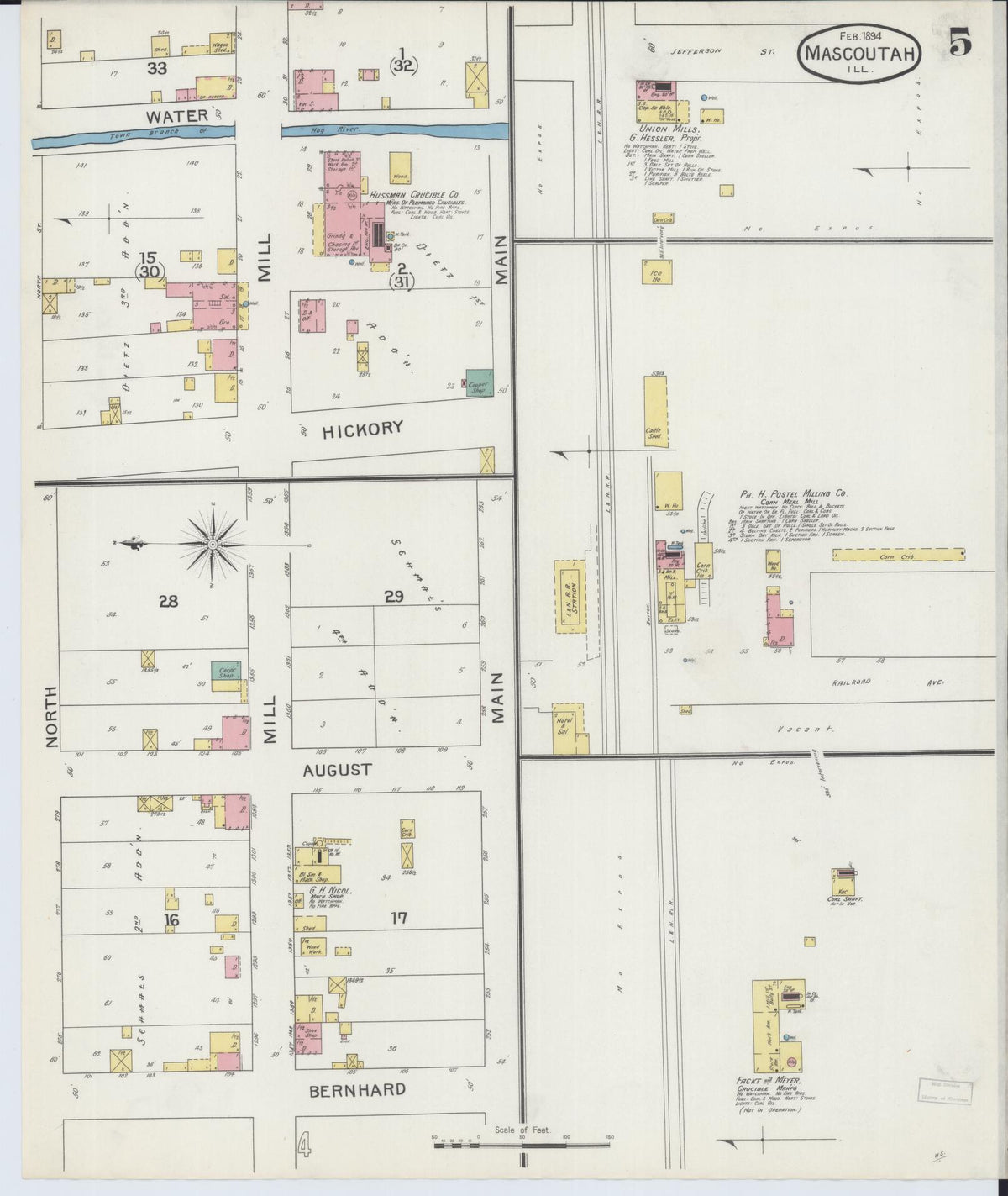 Sanborn Fire Insurance Map from Mascoutah, Saint Clair County, Illinois (1894), Sheet #0005 - Complete Map Set gallery image, historic Sanborn map, vintage wall art, Illinois Illinois