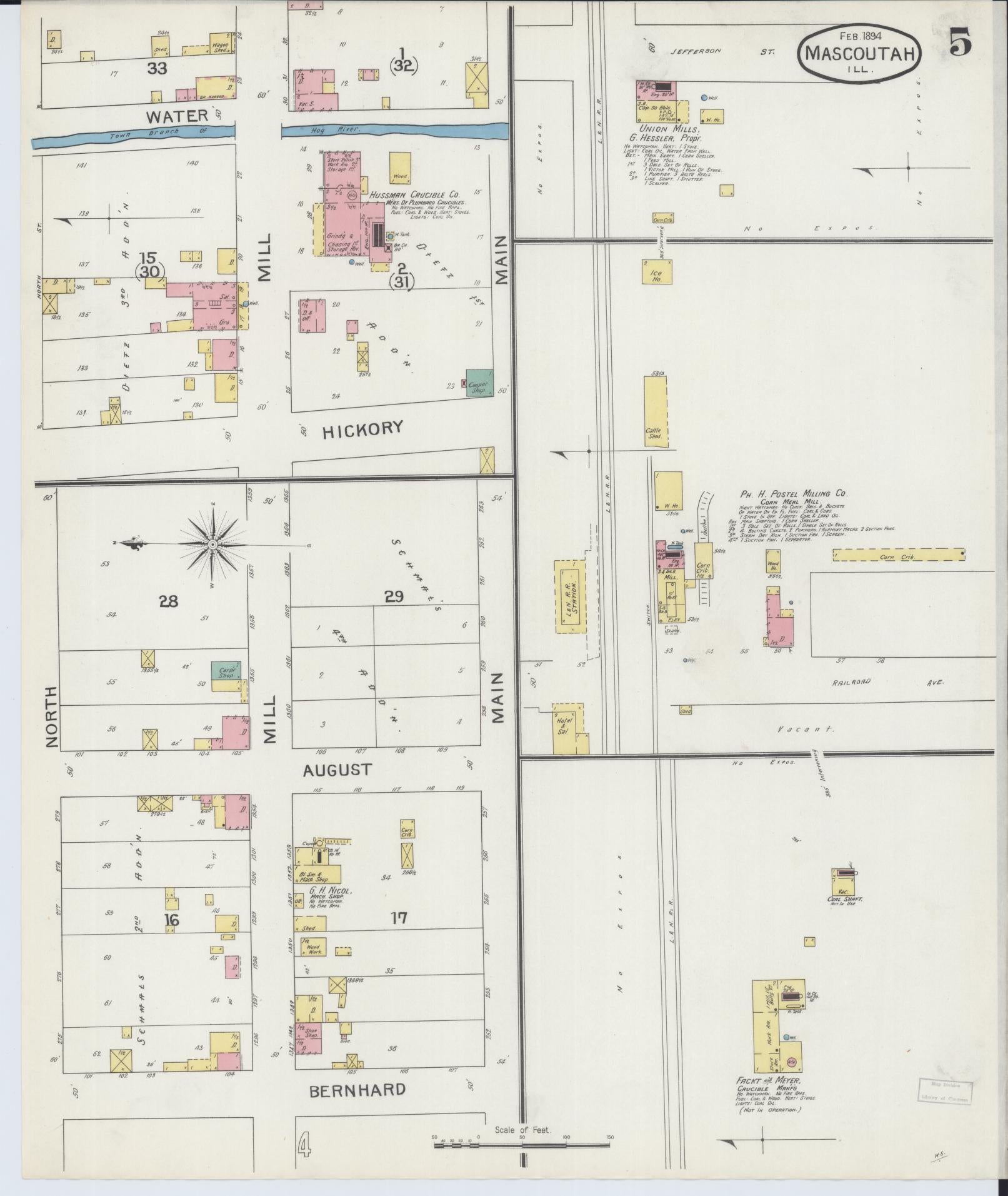 Sanborn Fire Insurance Map from Mascoutah, Saint Clair County, Illinois (1894), Sheet #0005 - Complete Map Set gallery image, historic Sanborn map, vintage wall art, Illinois Illinois