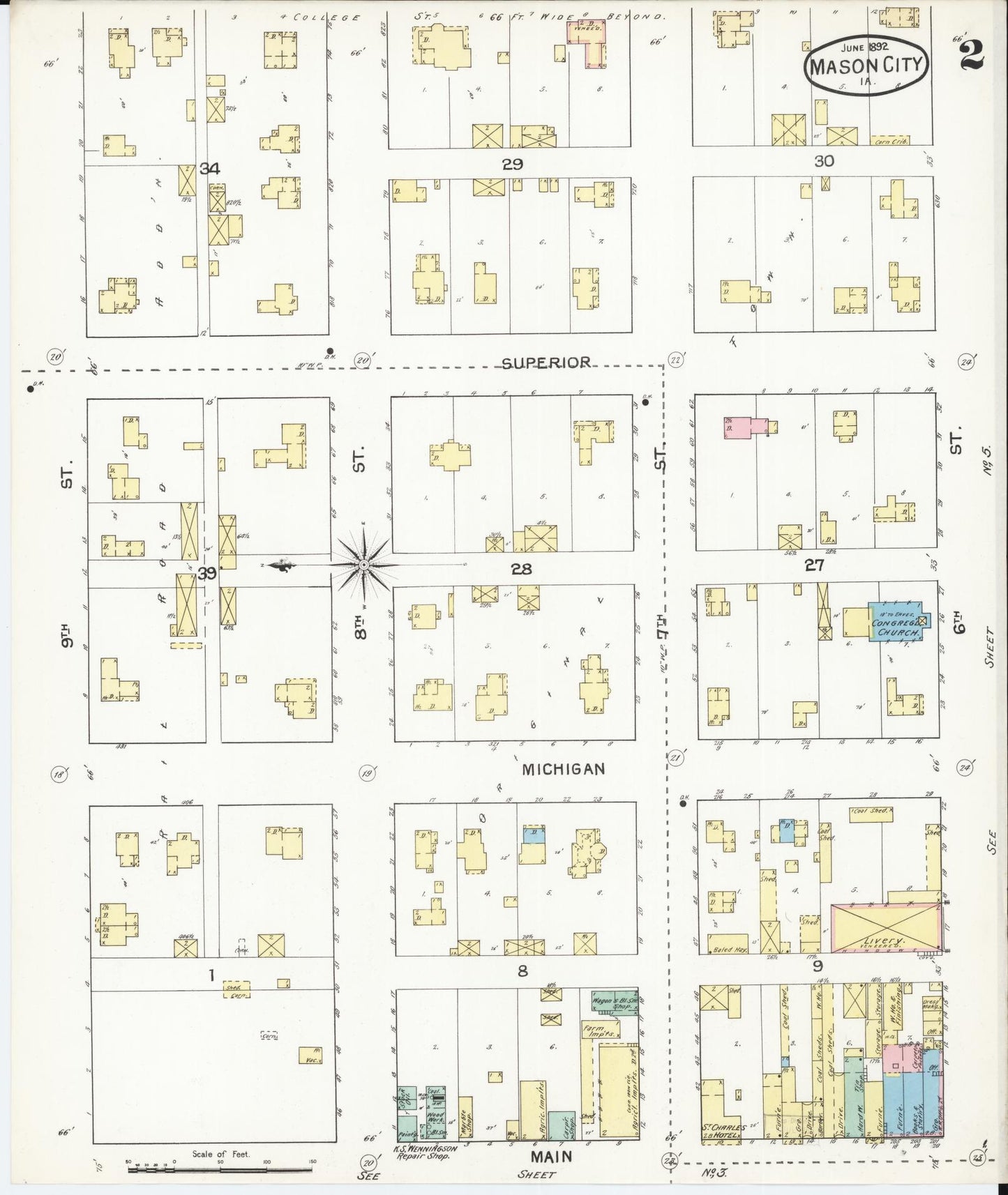 Sanborn Fire Insurance Map from Mason City, Cerro Gordo County, Iowa (1892), Sheet #0002 - Historic Sanborn Fire Insurance Map Print