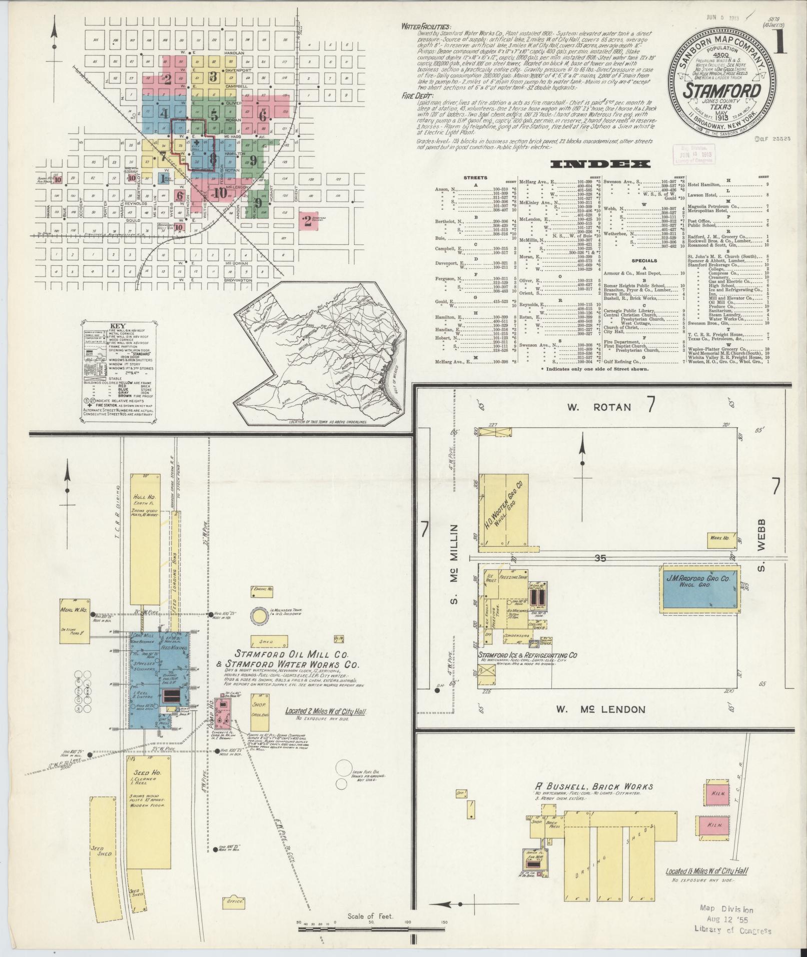 Sanborn Fire Insurance Map from Stamford, Jones County, Texas (1913), Sheet #0001 - Complete Map Set gallery image, historic Sanborn map, vintage wall art, Texas Texas
