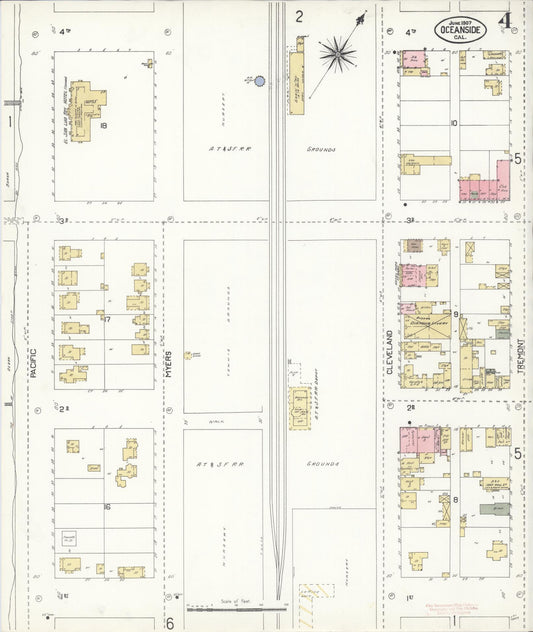 Sanborn Fire Insurance Map from Oceanside, San Diego County, California (1907), Sheet #0004 - Historic Sanborn Fire Insurance Map Print, vintage old map wall art, antique decor, genealogy gift, California California map