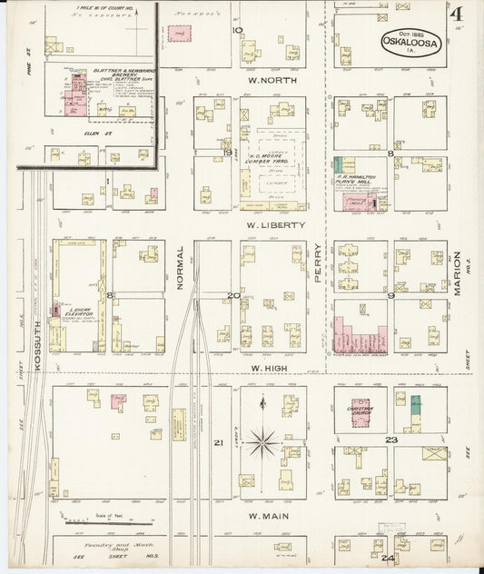 Sanborn Fire Insurance Map from Oskaloosa, Mahaska County, Iowa (1885), Sheet #0004 - Historic Sanborn Fire Insurance Map Print, vintage old map wall art