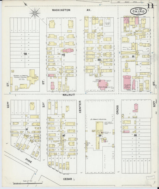 Sanborn Fire Insurance Map from Cairo, Alexander County, Illinois (1891), Sheet #0011 - Historic Sanborn Fire Insurance Map Print, vintage old map wall art, antique decor, genealogy gift, Illinois Illinois map