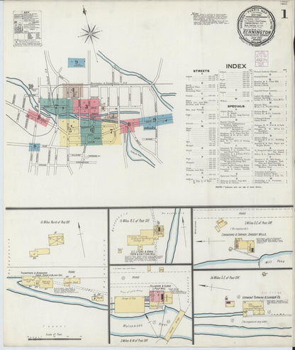 Sanborn Fire Insurance Map from Bennington, Bennington County, Vermont (1901), Sheet #0001 - Complete Map Set gallery image, historic Sanborn map, vintage wall art, Vermont Vermont