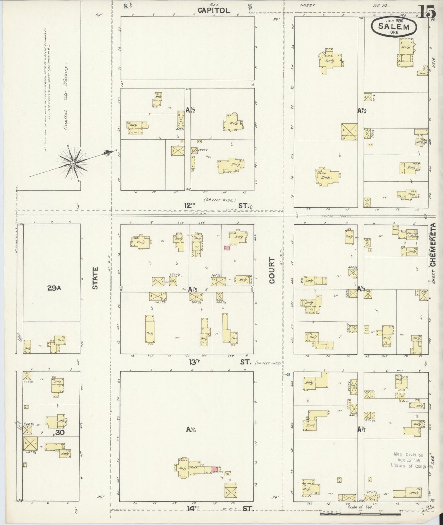 Sanborn Fire Insurance Map from Salem, Marion County, Oregon (1890), Sheet #0015 - Complete Map Set gallery image, historic Sanborn map, vintage wall art, Oregon Oregon