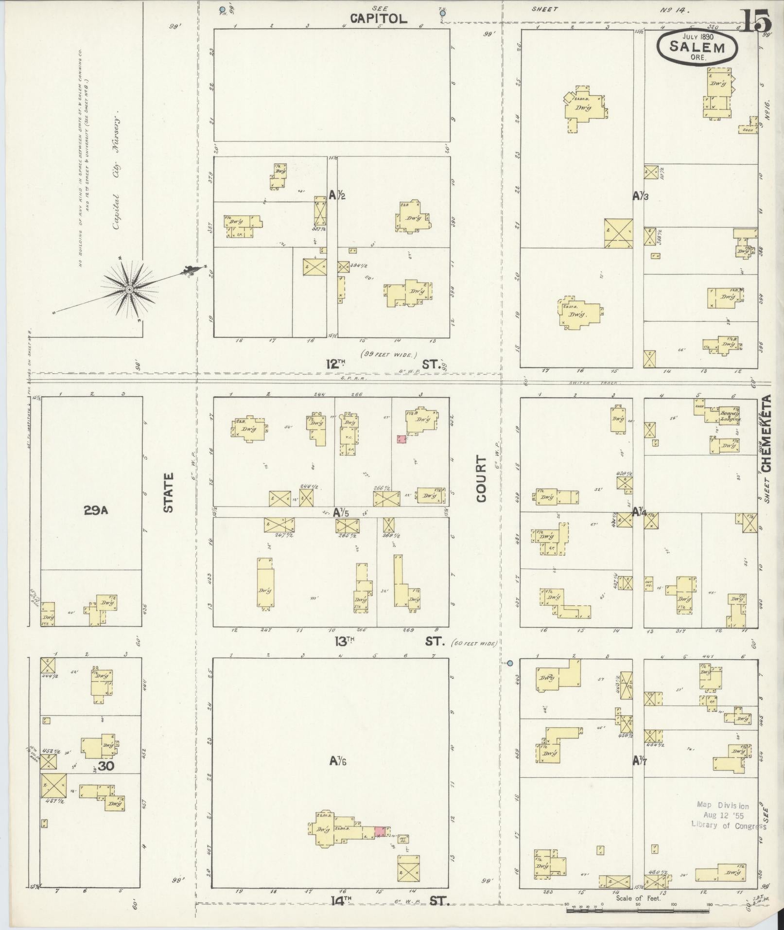 Sanborn Fire Insurance Map from Salem, Marion County, Oregon (1890), Sheet #0015 - Complete Map Set gallery image, historic Sanborn map, vintage wall art, Oregon Oregon
