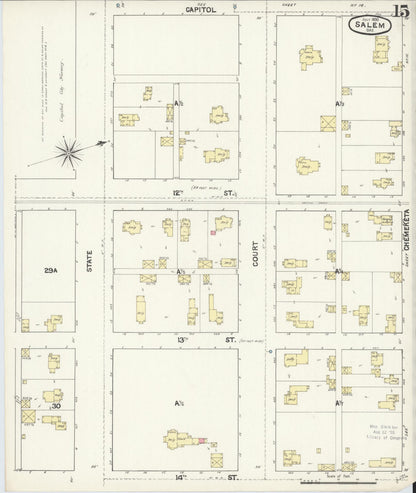 Sanborn Fire Insurance Map from Salem, Marion County, Oregon (1890), Sheet #0015 - Complete Map Set gallery image, historic Sanborn map, vintage wall art, Oregon Oregon