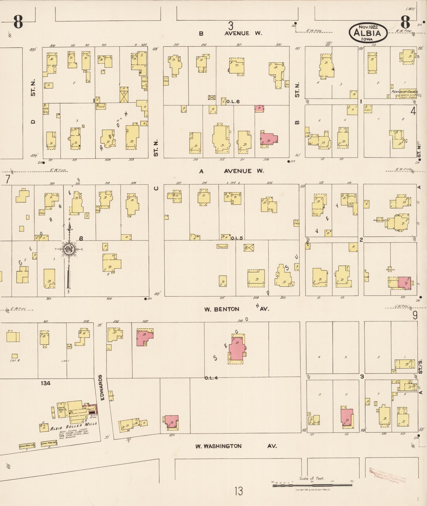 Sanborn Fire Insurance Map from Albia, Monroe County, Iowa (1922), Sheet #0008 - Historic Sanborn Fire Insurance Map Print