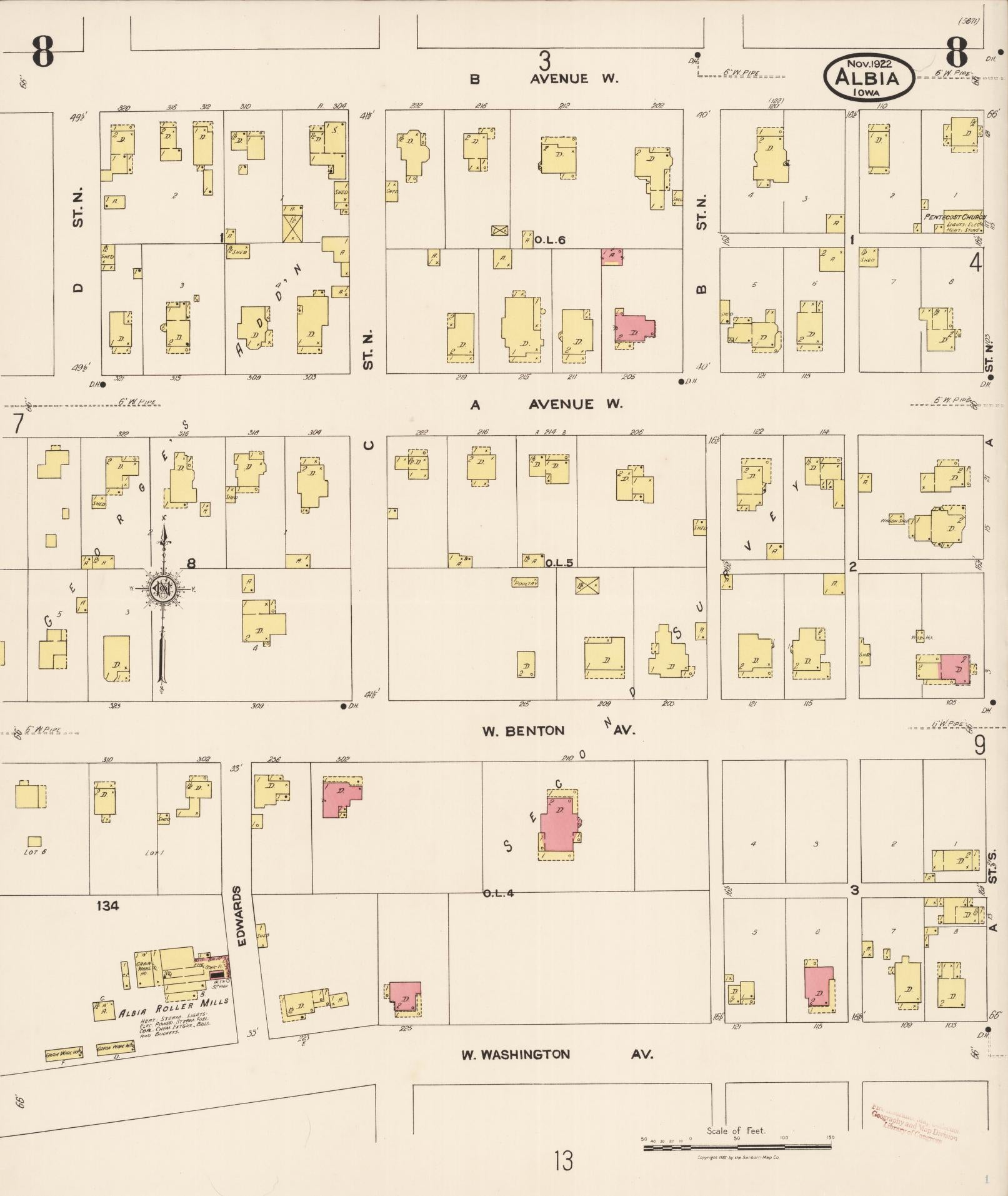 Sanborn Fire Insurance Map from Albia, Monroe County, Iowa (1922), Sheet #0008 - Historic Sanborn Fire Insurance Map Print