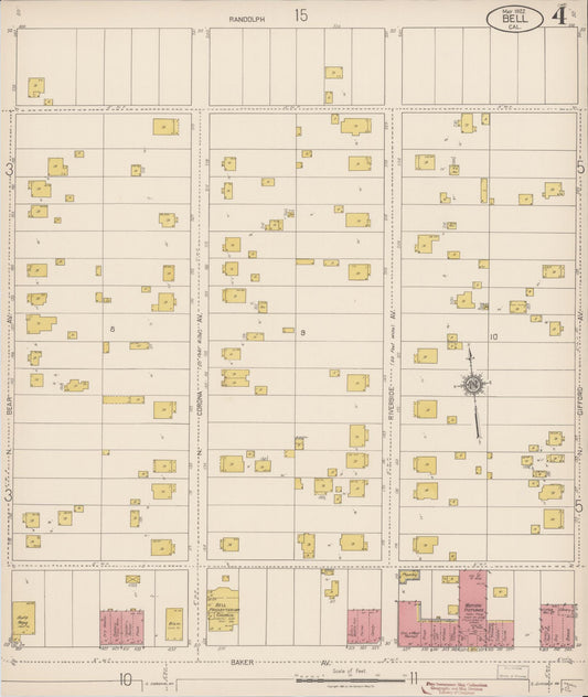 Sanborn Fire Insurance Map from Bell, Los Angeles County, California (1922), Sheet #0004 - Historic Sanborn Fire Insurance Map Print, vintage old map wall art, antique decor, genealogy gift, California California map