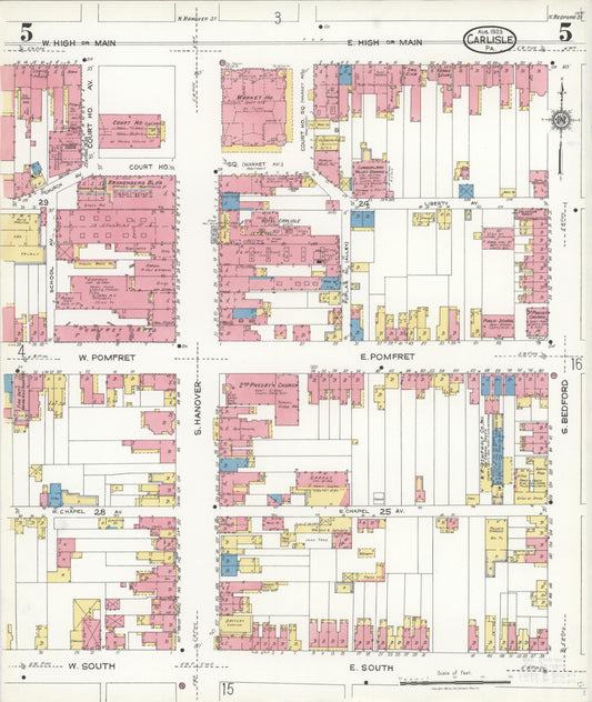 Sanborn Fire Insurance Map from Carlisle, Cumberland County, Pennsylvania (1923), Sheet #0005 - Historic Sanborn Fire Insurance Map Print, vintage old map wall art, antique decor, genealogy gift, Pennsylvania Pennsylvania map