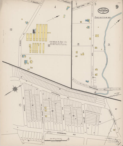 Sanborn Fire Insurance Map from Hatboro, Montgomery County, Pennsylvania (1922), Sheet #0009 - Historic Sanborn Fire Insurance Map Print, vintage old map wall art, antique decor, genealogy gift, Pennsylvania Pennsylvania map