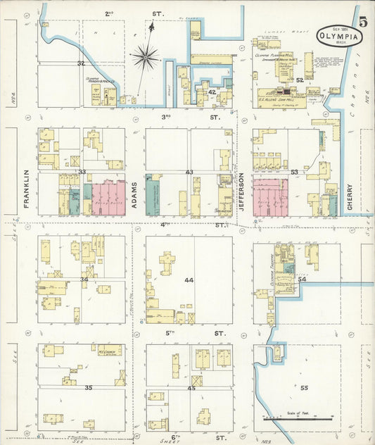 Sanborn Fire Insurance Map from Olympia, Thurston County, Washington (1891), Sheet #0005 - Historic Sanborn Fire Insurance Map Print, vintage old map wall art, antique decor, genealogy gift, Washington Washington map