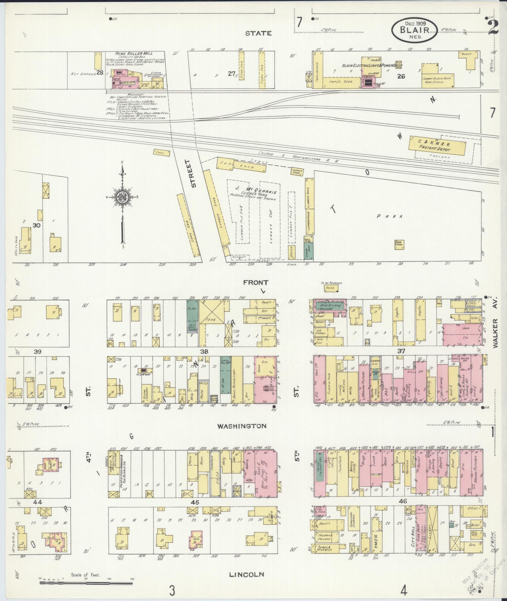 Sanborn Fire Insurance Map from Blair, Washington County, Nebraska (1909), Sheet #0002 - Complete Map Set gallery image, historic Sanborn map, vintage wall art, Nebraska Nebraska