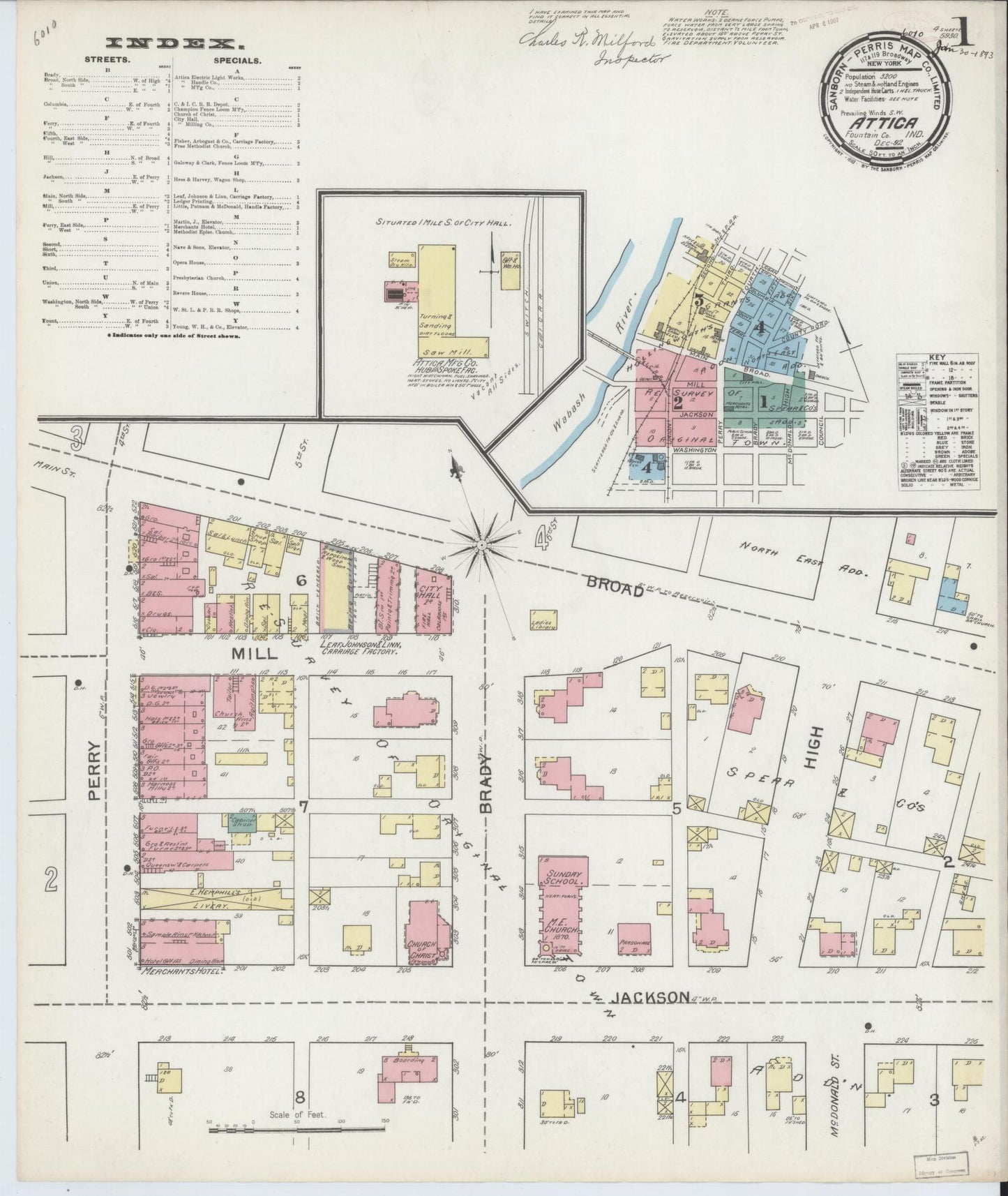 Sanborn Fire Insurance Map from Attica, Fountain County, Indiana (1892), Sheet #0001 - Complete Map Set gallery image, historic Sanborn map, vintage wall art, Indiana Indiana