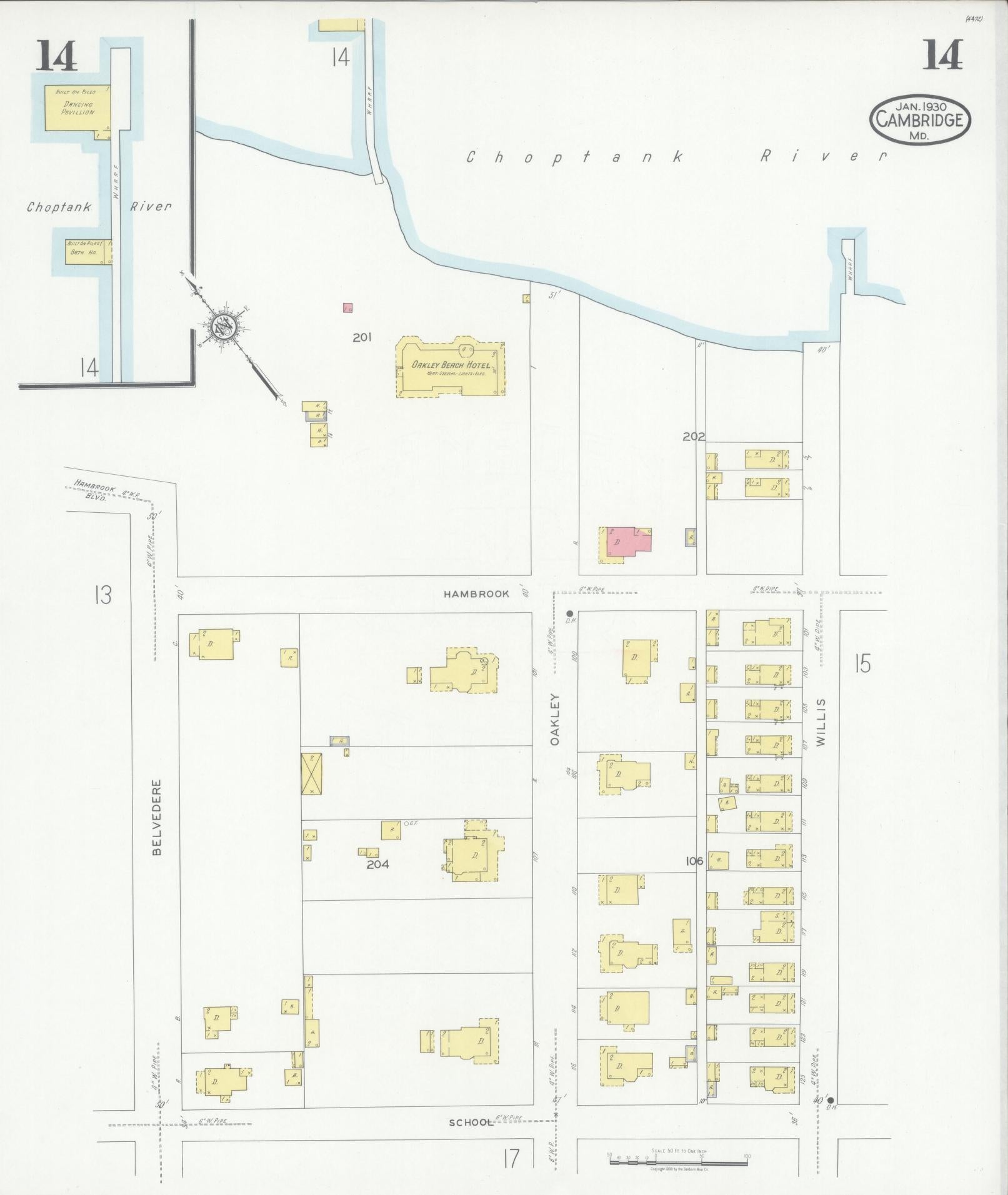 Dorchester, Maryland - 1930 - Sanborn Fire Insurance Map, Sheet #0014 - Historic Sanborn Fire Insurance Map Print, Dorchester Maryland 1930 0014 vintage old map wall art