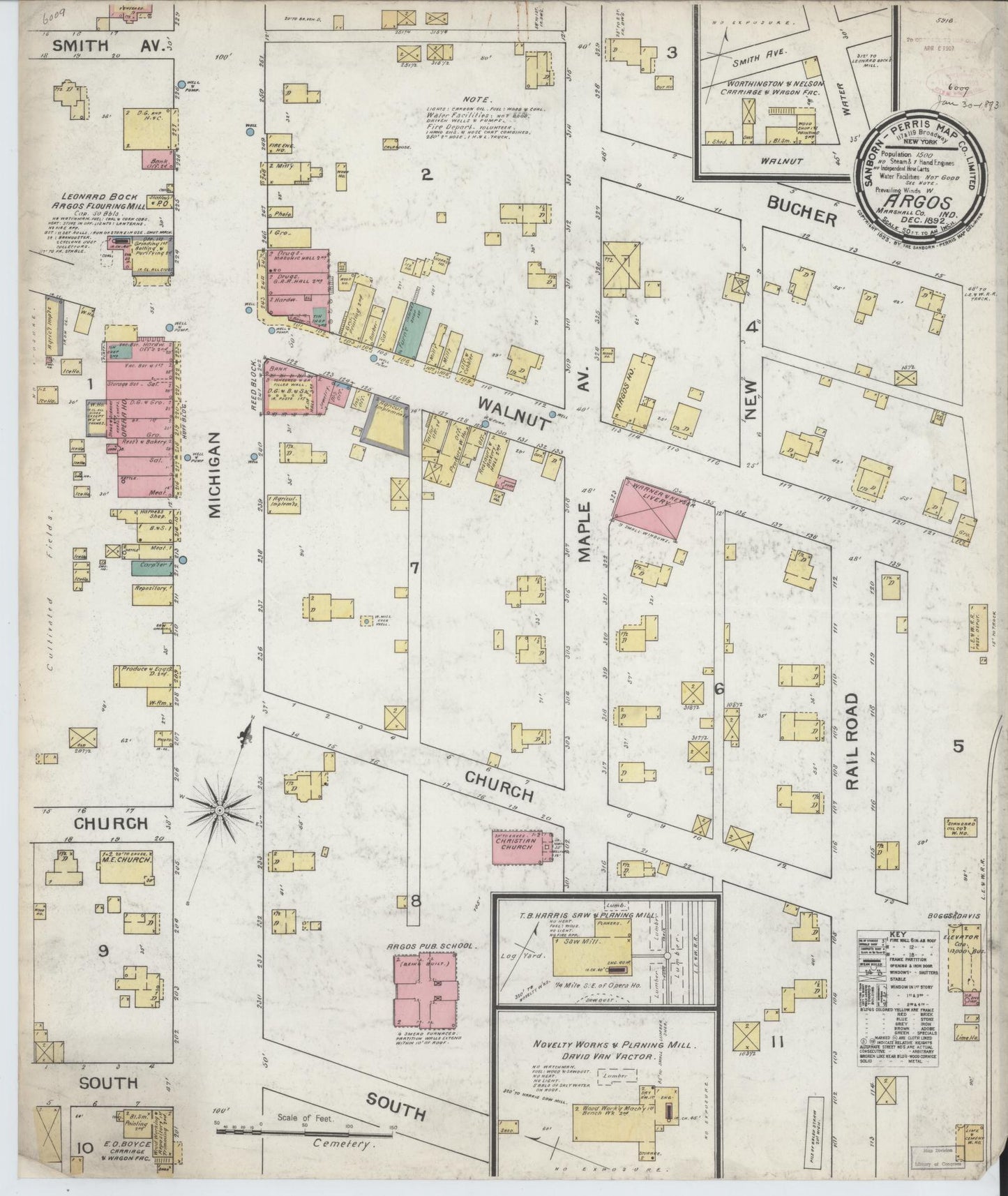 Sanborn Fire Insurance Map from Argos, Marshall County, Indiana (1892), Sheet #0001 - Historic Sanborn Fire Insurance Map Print, vintage old map wall art, antique decor, genealogy gift, Indiana Indiana map