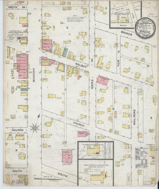 Sanborn Fire Insurance Map from Argos, Marshall County, Indiana (1892), Sheet #0001 - Historic Sanborn Fire Insurance Map Print, vintage old map wall art, antique decor, genealogy gift, Indiana Indiana map