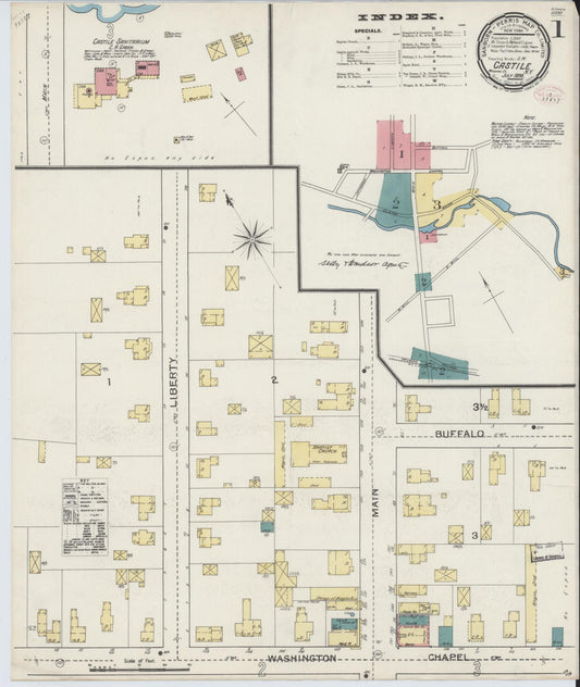 Sanborn Fire Insurance Map from Castile, Wyoming County, New York (1893), Sheet #0001 - Complete Map Set gallery image, historic Sanborn map, vintage wall art, New York New York