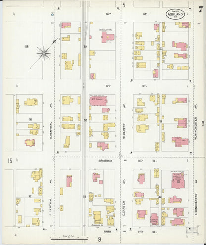 Sanborn Fire Insurance Map from Ashland, Boyd County, Kentucky (1901), Sheet #0007 - Complete Map Set gallery image, historic Sanborn map, vintage wall art, Kentucky Kentucky