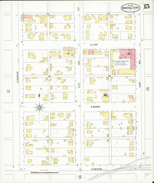 Sanborn Fire Insurance Map from Marshalltown, Marshall County, Iowa (1901), Sheet #0015 - Historic Sanborn Fire Insurance Map Print, vintage old map wall art