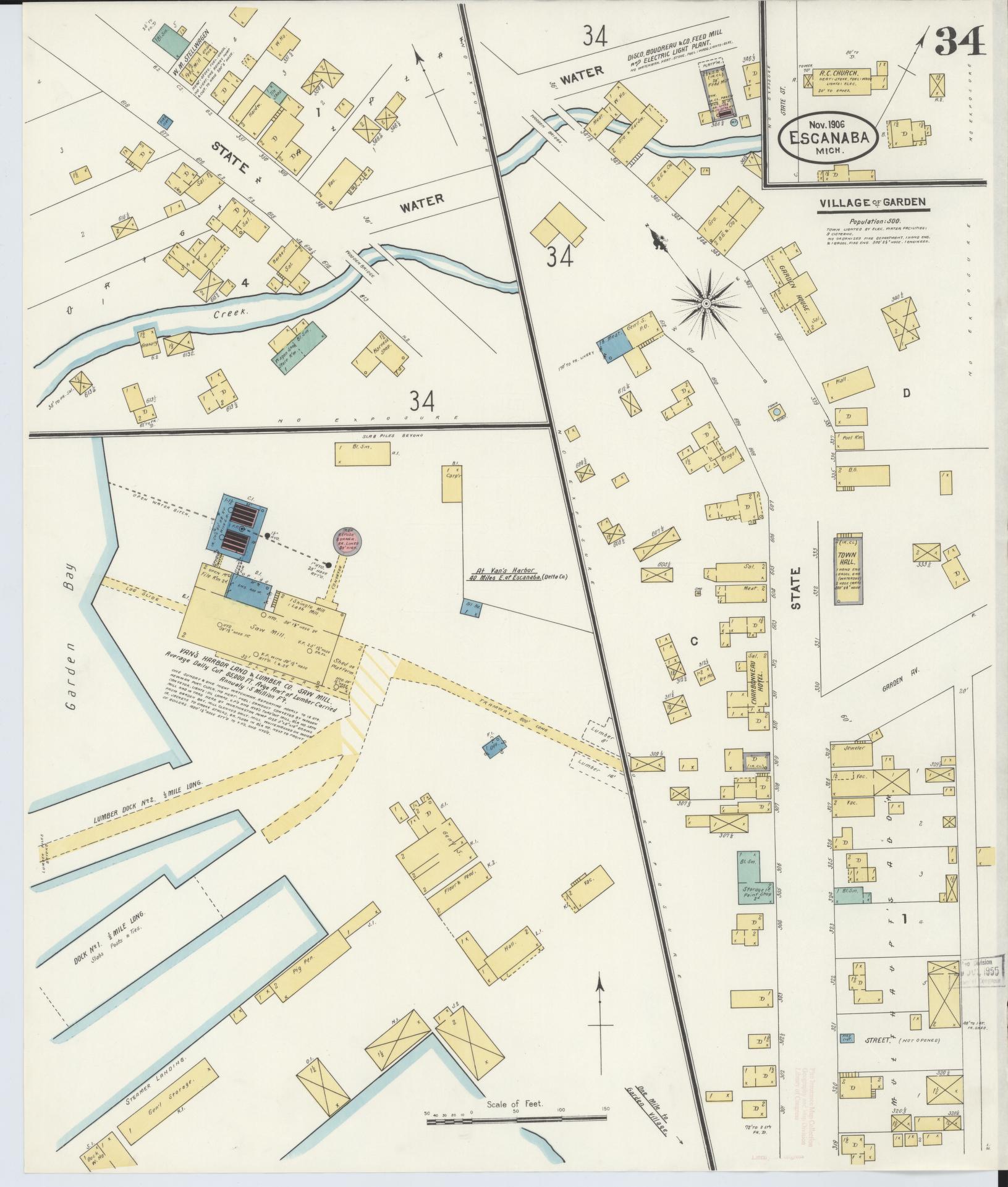 Sanborn Fire Insurance Map from Escanaba, Delta County, Michigan (1906), Sheet #0034 - Historic Sanborn Fire Insurance Map Print, vintage old map wall art, antique decor, genealogy gift, Michigan Michigan map