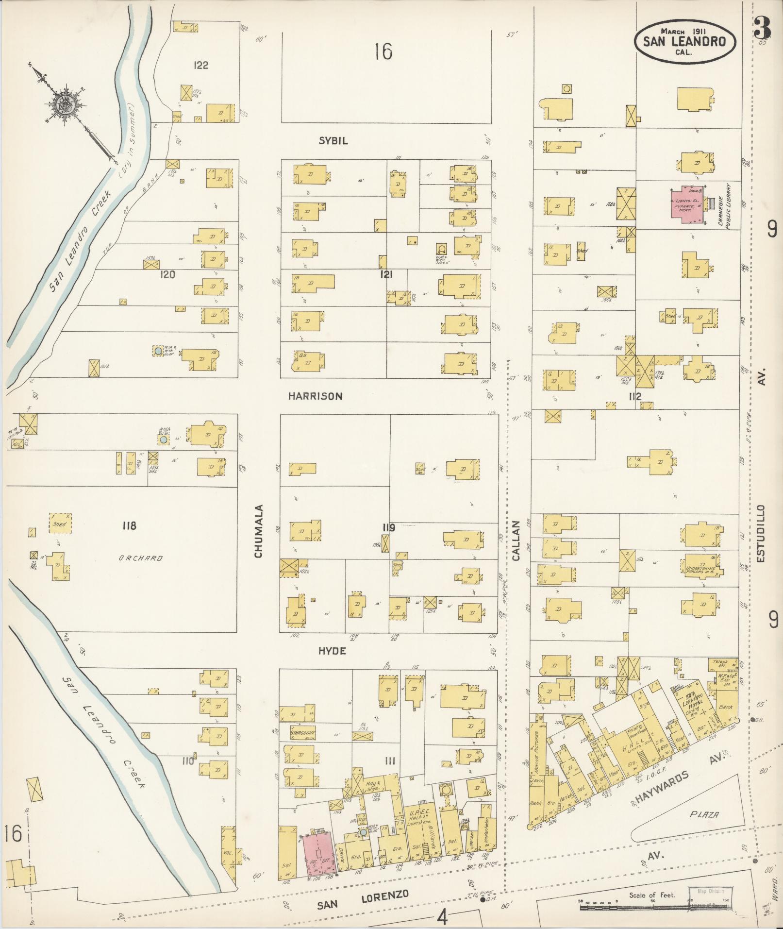 Sanborn Fire Insurance Map from San Leandro, Alameda County, California (1911), Sheet #0003 - Complete Map Set gallery image, historic Sanborn map, vintage wall art, California California