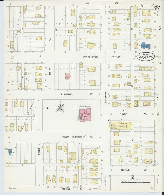 Sanborn Fire Insurance Map from Devils Lake, Ramsey County, North Dakota (1908), Sheet #0003 - Historic Sanborn Fire Insurance Map Print, vintage old map wall art, antique decor, genealogy gift, North Dakota North Dakota map