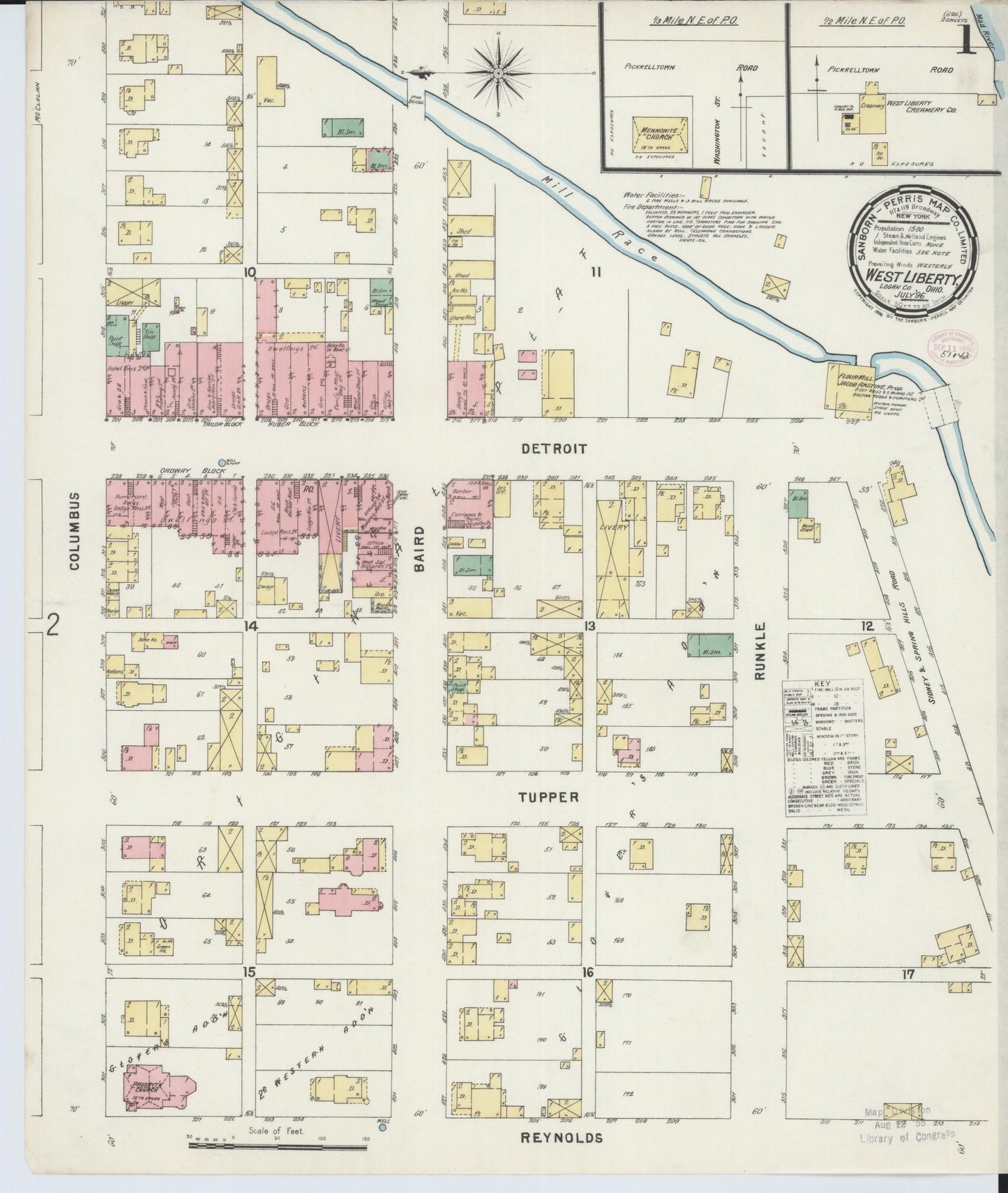Sanborn Fire Insurance Map from West Liberty, Logan County, Ohio (1896), Sheet #0001 - Historic Sanborn Fire Insurance Map Print, vintage old map wall art, antique decor, genealogy gift, Ohio Ohio map