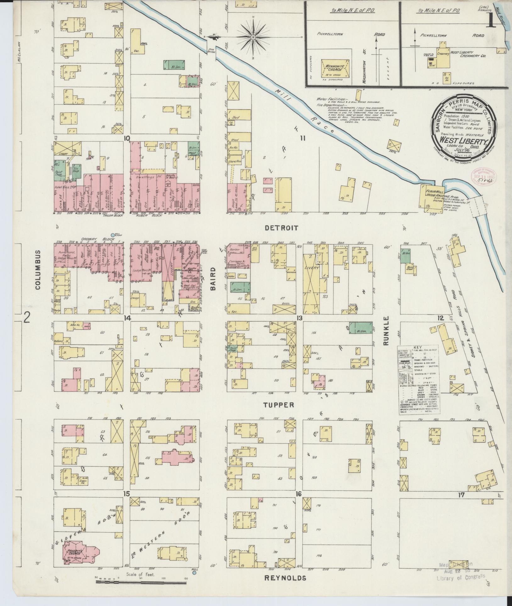 Sanborn Fire Insurance Map from West Liberty, Logan County, Ohio (1896), Sheet #0001 - Historic Sanborn Fire Insurance Map Print, vintage old map wall art, antique decor, genealogy gift, Ohio Ohio map