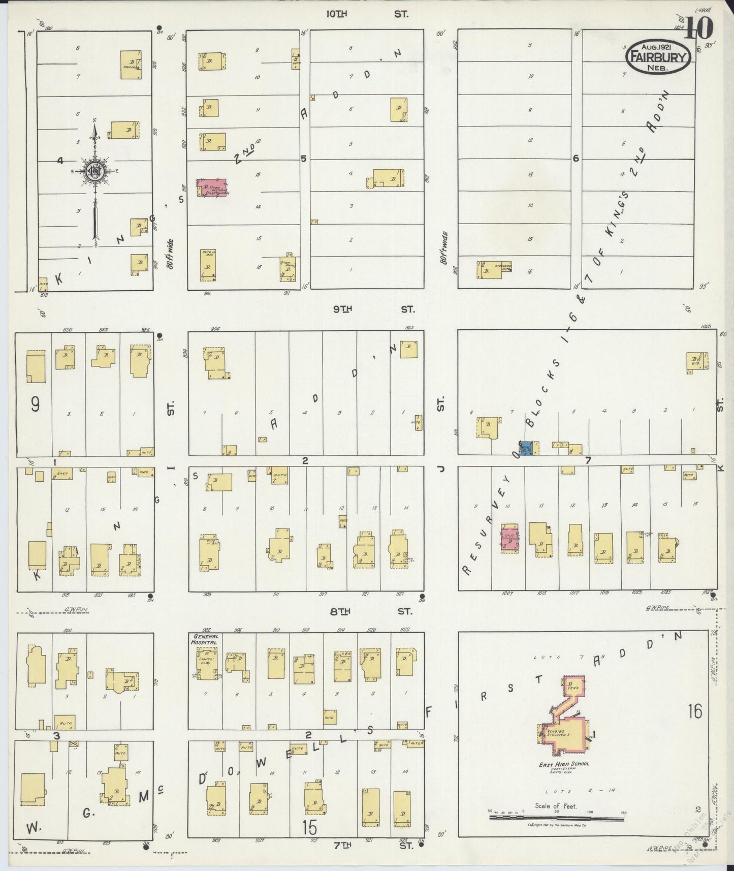 Sanborn Fire Insurance Map from Fairbury, Jefferson County, Nebraska (1921), Sheet #0010 - Complete Map Set gallery image, historic Sanborn map, vintage wall art, Nebraska Nebraska
